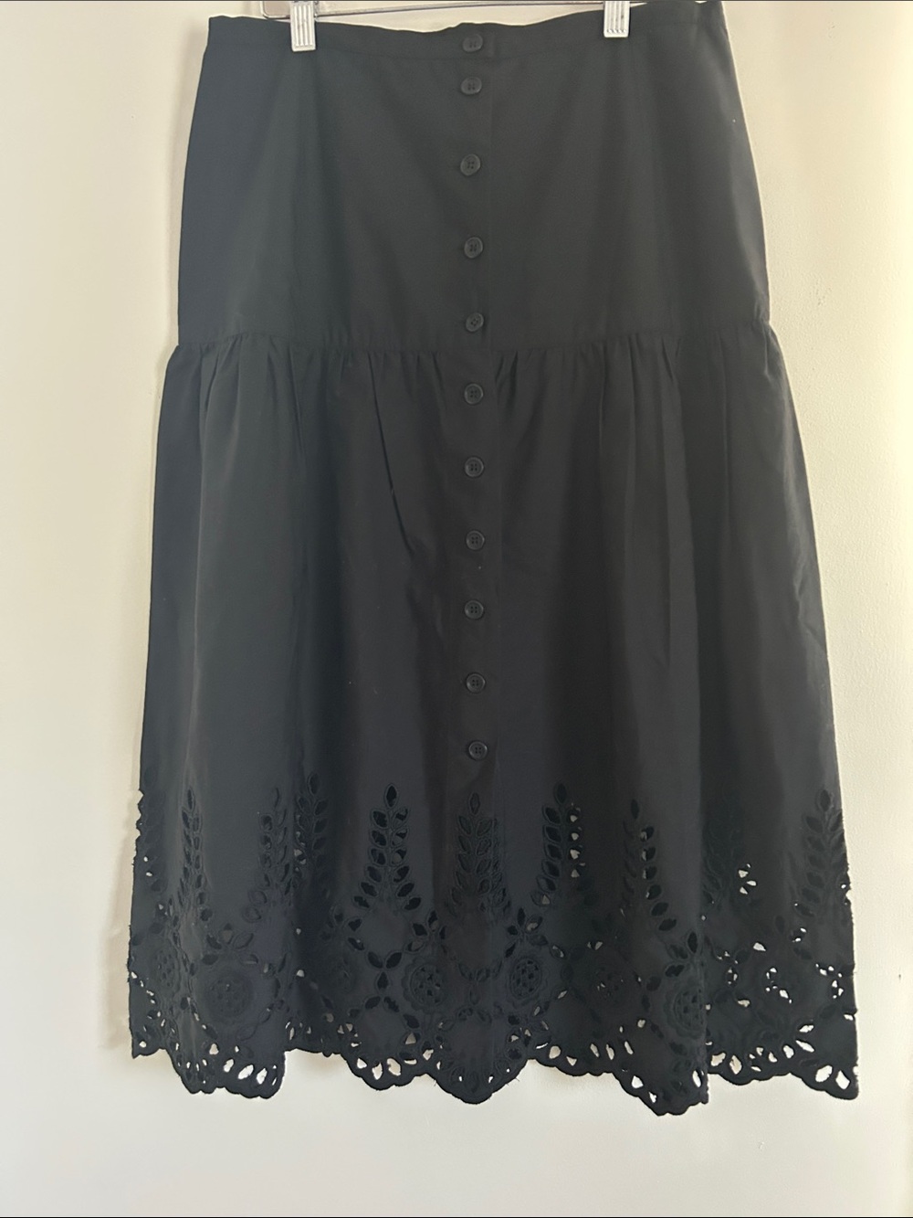 Philippe Adec Black Button-Front Eyelet Hem Skirt